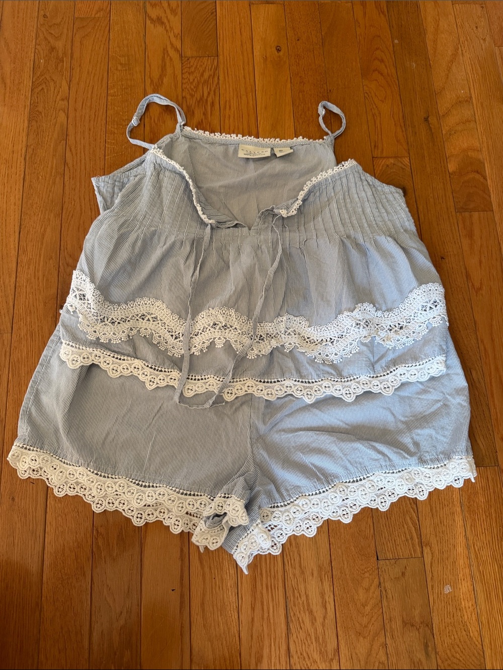 Calypso St. Barth Light Blue Lace-Trim Cami Romper Pajama